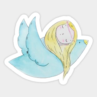 Girl and bird Sticker